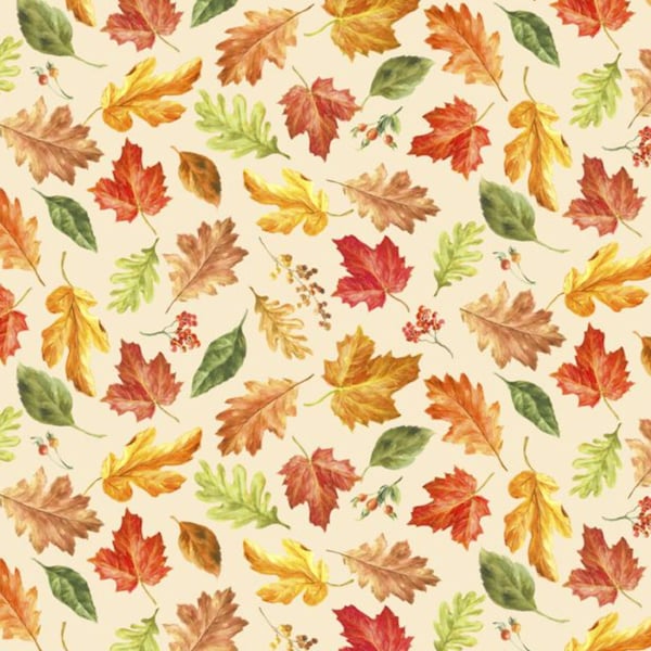 Harvest Gold - #1077 89267 183 - Tossed Leaves on Cream - by Wilmington Prints - 100% Cotton Woven Fabric - Choose Cut