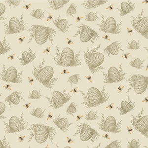 Bee CD2390 Beige - Tossed Bee Hive - by Timeless Treasures - 100% Cotton Woven Fabric - Choose Cut