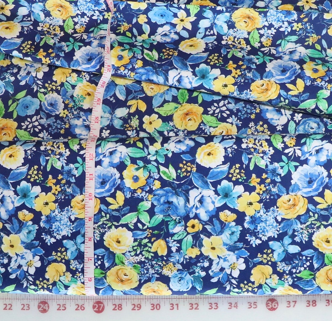 Peak Bloom Pattern DCX9735-NAVY-D Blue and Yellow Roses on Navy by ...