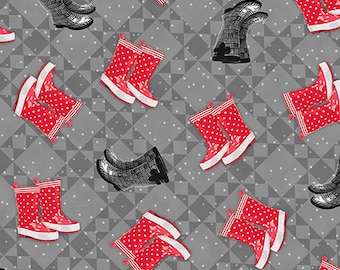 The Tradition Continues II - Snow Boot Toss - # 9729-90 Gray - by Henry Glass -  100% Cotton Woven Fabric, Choose Your Cut