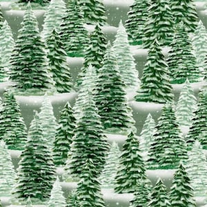 Country Cardinals - Packed Trees Green - #3059 20055 771 - door Wilmington Prints - 100% katoen geweven stof - Kies uw snit