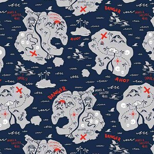 Walk the Plank - Danger Pirate Islands - Modèle # FUN-C8925 NAUTIQUE - Trésors intemporels - Tissu 100 % coton - Coupe au choix