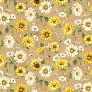 Bee CD2396 Tan - Bee Florals - by Timeless Treasures - 100% Cotton Woven Fabric - Choose Cut