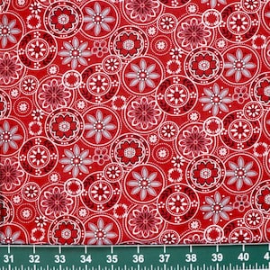 Scarlet Stitches - Medallions - # 2701-88 Red - by Henry Glass - 100% Cotton Woven Fabric, Choose Cut