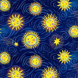 Stay Wild Moon Child - Suns - Pattern # Q-9306-77 - by Henry Glass - 100% Cotton Woven Fabric, Choose Your Cut