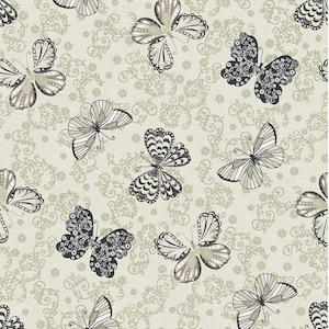 C&#39;est La Vie Butterfly Ecru - # 12013042 - by Paintbrush Studio - 100% Cotton Woven Fabric - Choose Your Cut