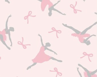 Comfy Flannel Print - # 1065-22 Pink - Ballerinas and Bows - by AE Nathan - 100% Cotton Flannel - Choose Your Cut