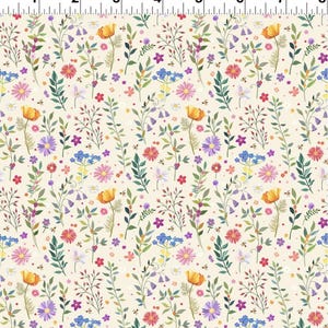 Simple Life Digital Petite Fleur - #Y4335-2 Light Cream - by Clothworks - 100% Cotton Woven Fabric - Choose Your Cut