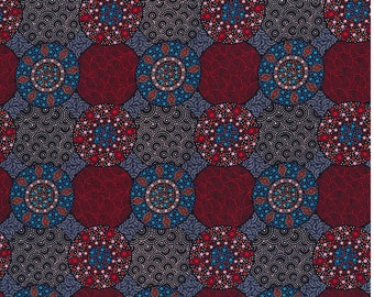 Wildflowers and Bush Tuckers Red - by M & S Textiles Australia - Aboriginal Designs - 100% Cotton Woven Fabric - Choose Cut