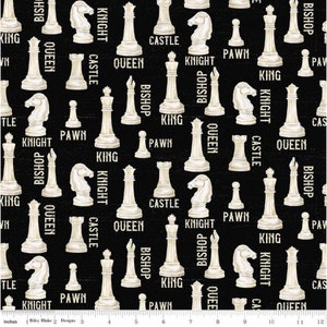 I'd Rather Be Playing Chess Pieces Black - Item # C11260-BLACK - by Riley Blake - 100% Cotton Woven Fabric - Choose Your Cut