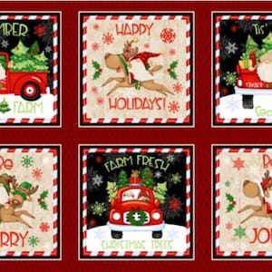 Timber Gnomies Tree Farm - 6 Block Repeat - 2/3 Yard Panel - # GLA-301-88 - by Henry Glass - 100% Cotton Woven Fabric Panel