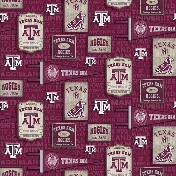 Texas A&M University - TAM-1267 - Aggies Vintage Pennant - College Sports Team - 100% Cotton Woven Fabric, Choose Your Cut