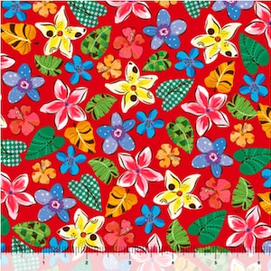 Playful Elephants - Flower Toss Red - Pattern # 28217 R - by Quilting Treasures - 100% Cotton Woven Fabric - Choose Your Cut