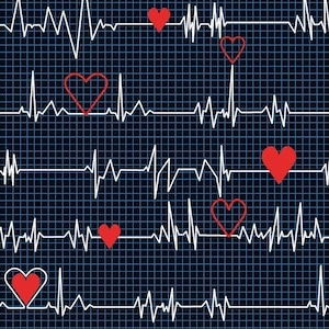 Calling All Nurses 37302-1 Black Heart Beat by Windham Fabrics, tissu tissé 100 % coton, coupe au choix