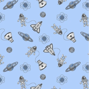 Comfy Flannel Print - #1047-11 Blue - Astronauts and Space Ships - by AE Nathan - 100% Cotton Flannel - Choose Your Cut