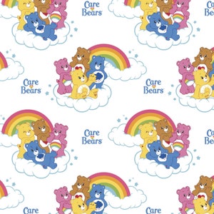 Resztki 34 cale - Tęczowe misie Care Bears - Białe - Camelot - 100% bawełniana tkanina tkana