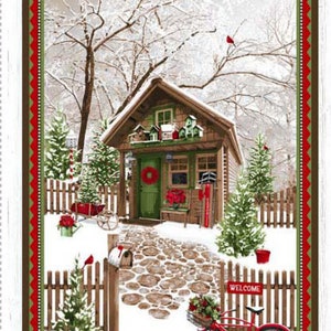 Holiday Happy Place - #299P-86 - 2/3 Yard Christmas Panel - Winter Cottage Scene - She Shed - Henry Glass - Pannello in tessuto di cotone 100%