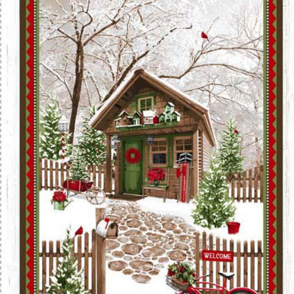 Holiday Happy Place - #299P-86 - 2/3 Yard Christmas Panel - Winter Cottage Scene - She Shed - Henry Glass - 100% Cotton Woven Fabric Panel