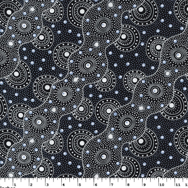 Bush Dreaming of Utopia - Black - by M & S Textiles Australia - Aboriginal Designs - 100% Cotton Woven Fabric - Choose Cut