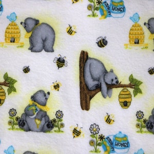 Comfy FLANNEL Print - #N-0875 44 - Honey Bear and Bees - by AE Nathan - 100% Cotton FLANNEL Fabric - Cuts Will be Continuous