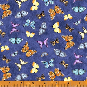 Delilah - ダークブルーの蝶 - # 52924-6 - Windham Fabrics - 100% コットン織物 - カットをお選びください