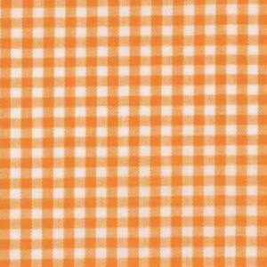 May include: Close-up of a fabric with a classic orange and white gingham pattern. The checkered design features evenly spaced squares, creating a visually appealing and symmetrical arrangement. This textile is suitable for various craft and sewing projects.