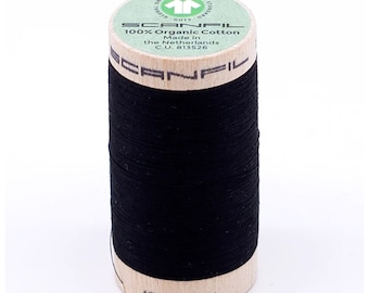 Scanfil 50 weight Organic Cotton Sewing Thread, Color: Jet Black 4808, 500 yard spool, 100% Organic Cotton