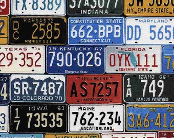 LICENSE PLATES - Pattern # ROAD-C2450 - Timeless Treasures - Take the Scenic Route - Travel Fabric - 100% Cotton Woven Fabric