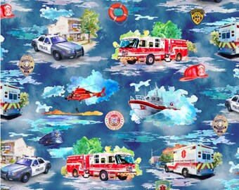 First Responders - #U5142-7-Blue - by Hoffman - Hometown Heroes - 100% Cotton Woven Fabric - Choose Your Cut