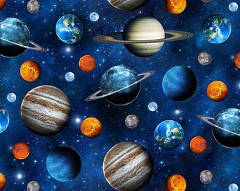Tossed Planets - #SPACE-CD1693 BLUE - by Timeless Treasures - Outer Space - 100% Cotton Woven Fabric - Choose Your Cut