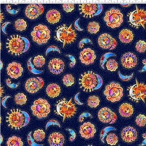 Celestial Magic - Suns - by Clothworks - Pattern # Y3161-93 LIGHT NAVY - 100% Cotton Woven Fabric, Choose Your Cut