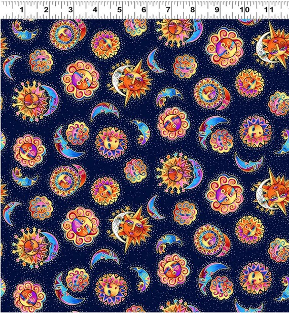 Celestial Magic - Suns - by Clothworks - Pattern # Y3161-93 LIGHT NAVY - 100% Cotton Woven Fabric, Choose Your Cut
