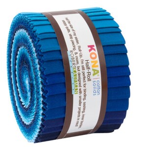 24 Pre-Cut 2 1/2 Inch Strips - Half Roll Kona Cotton Waterfall Palette - #HR-154-24 - Robert Kaufman Roll Ups - 100% Cotton Woven Fabrics
