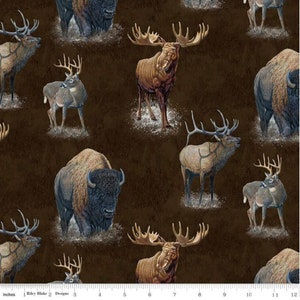Big Game Main Brown - #CD12970-BROWN - by Riley Blake - Bison, Elk, Deer, and Moose - 100% Cotton Woven Fabric - Choose Your Cut