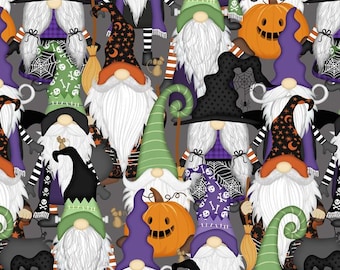 Gnome-ster mash - Gnomos de Halloween embalados - # 1828 82649 197 - por Wilmington Prints - Tecido 100% algodão - Escolha o corte