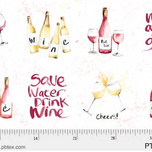 May include: A white background with watercolor illustrations of wine bottles and glasses. The text "Wine always a good idea" is written in pink. The text "Save Water Drink Wine" is written in pink. The text "Salute!" is written in pink. The text "Cheers!" is written in pink. The text "Rose" is written in pink. The text "Marlot" is written in pink.