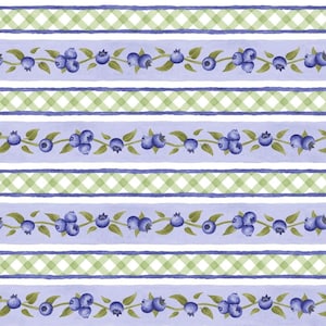 Berrylicious #1583-76 Blue/Green - Border Stripe - by Henry Glass - 100% Cotton Woven Fabric - Choose Your Cut