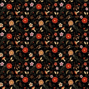 Midnight Flora - Small Floral - #Y3388-115 Dark Black - by Clothworks - 100% Cotton Woven Fabric - Choose Your Cut