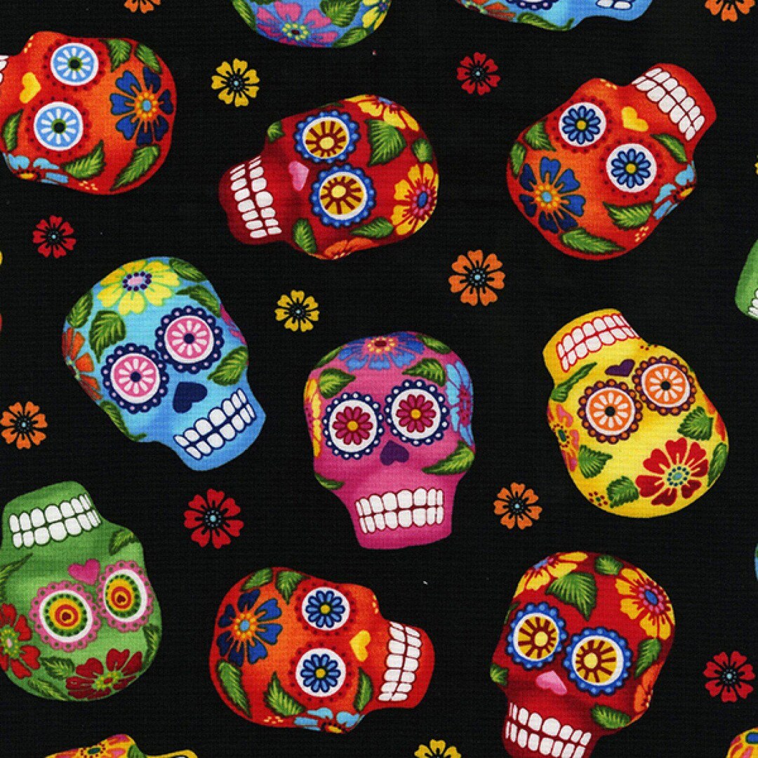 Day of the Dead Sugar Skulls - Timeless Treasures - #C1847 Black ...