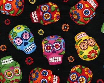 Day of the Dead Sugar Skulls - Timeless Treasures - #C1847 Black - Skulls - 100% Cotton Woven Fabric - Choose Your Cut