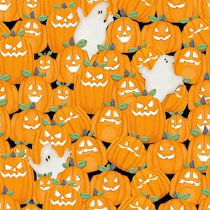 Nights of Olde Salem Glow - #799G-33 Orange - Glow Packed Pumpkins - by Henry Glass - 100% Cotton Woven Fabric - Choose Your Cut