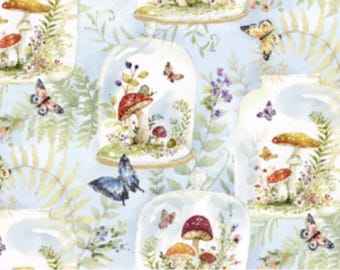 Intriguing Mushrooms - # 81445-160 (2035-0682) Blue - Mushroom Jars - by Springs Creative - 100% Cotton Woven Fabric - Choose Your Cut