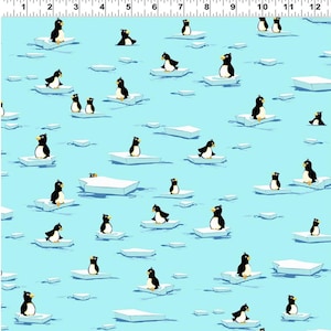 Burr the Polar Bear Penguins - # SB20376-930 Aqua - by Clothworks - 100% Cotton Woven Fabric - Choose Your Cut