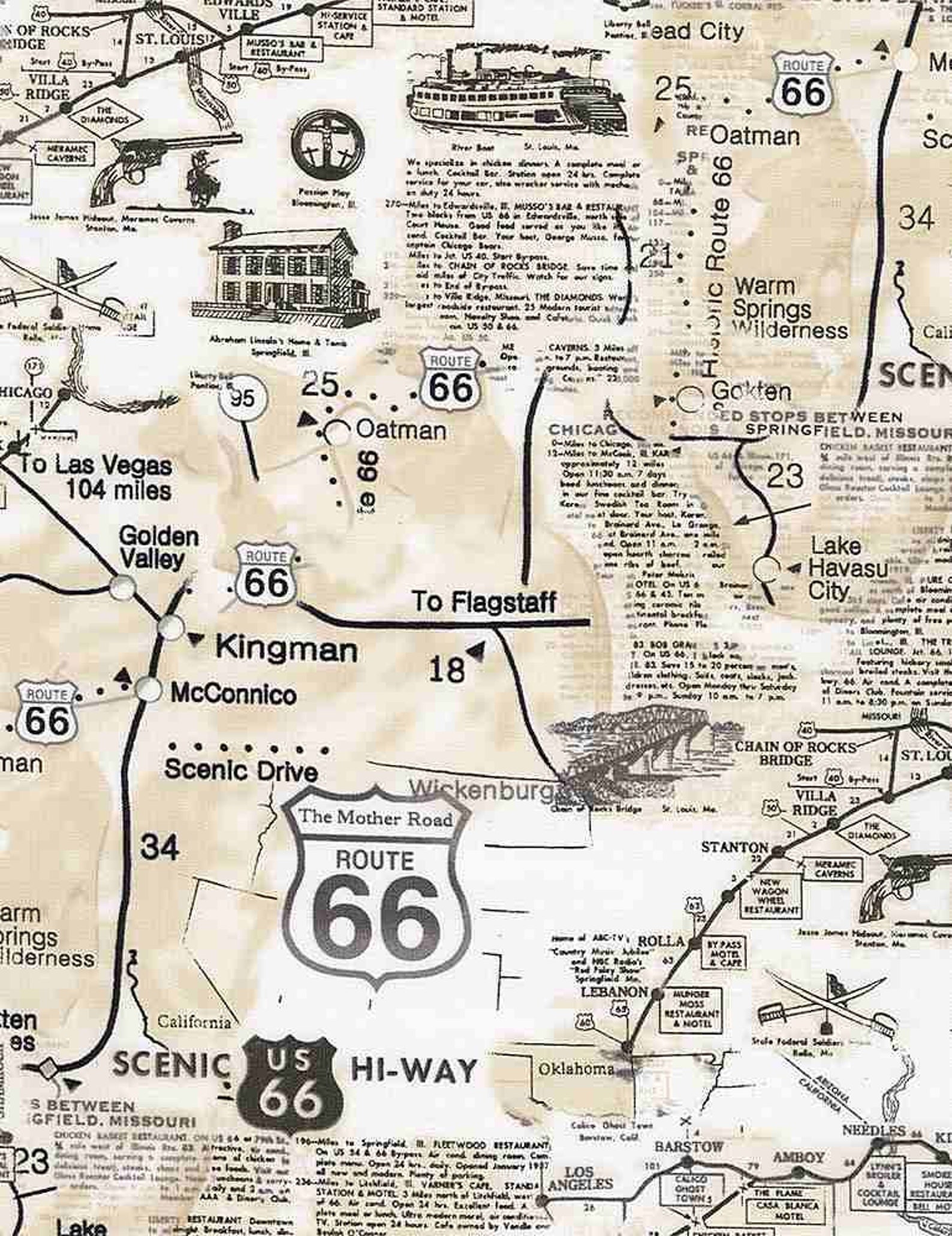 Timeless Treasures Map of Historic Route 66 America's - Etsy