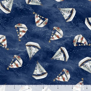 Set Sail - Small Sailboats - # 28493 -N - by Quilting Treasures - 100% Cotton Woven Fabric - Choose Cut