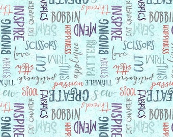 Sew Be It - Words Teal - #3022 32097 443 - by Wilmington Prints - 100% Cotton Woven Fabric - Choose Your Cut
