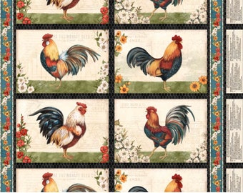 Garden Gate Roosters -  Placemat Panel - Pattern #3023 39810 194 - by Wilmington - Requires Sewing - 4 Blocks per Panel