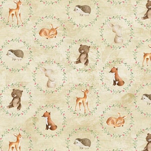 Nature&#39;s Nursery - Modello n. 12024517 - Cerchi di animali color crema - di Paintbrush Studio - Tessuto 100% cotone - Scegli il tuo taglio