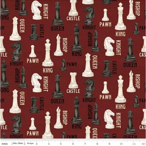 I'd Rather Be Playing Chess Pieces Red - Item # C11260-RED - by Riley Blake - 100% Cotton Woven Fabric - Choose Your Cut