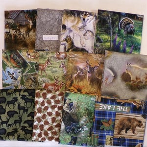 12 Piece Fat Quarter Set for Hunters - Set #4 - Big Game Hunting - American Wildlife - by Michael Miller - 100% Cotton Woven Fabric